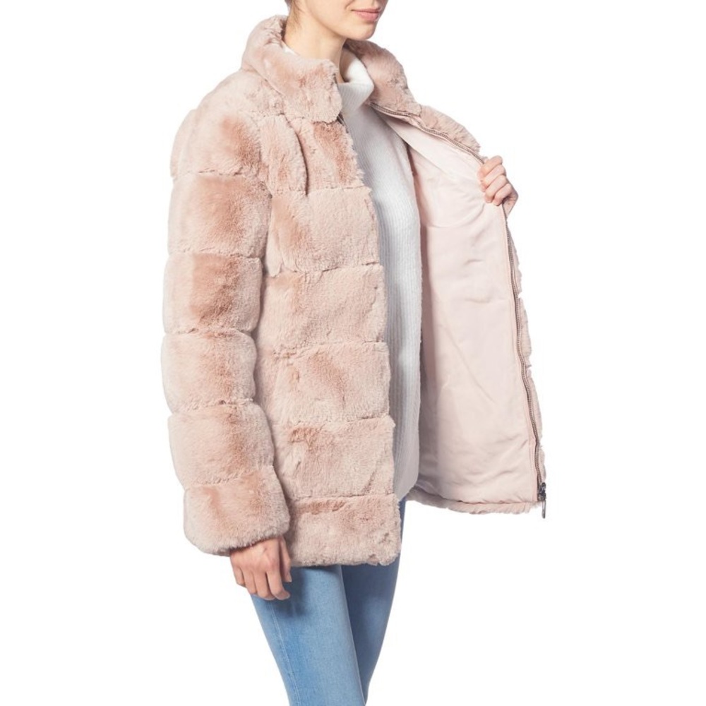 Light pink Via Spiga Faux Fur Jacket Reversible Coat with Stand Collar medium